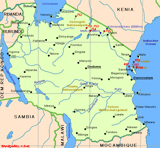 Sandsammlung Karte Tansania